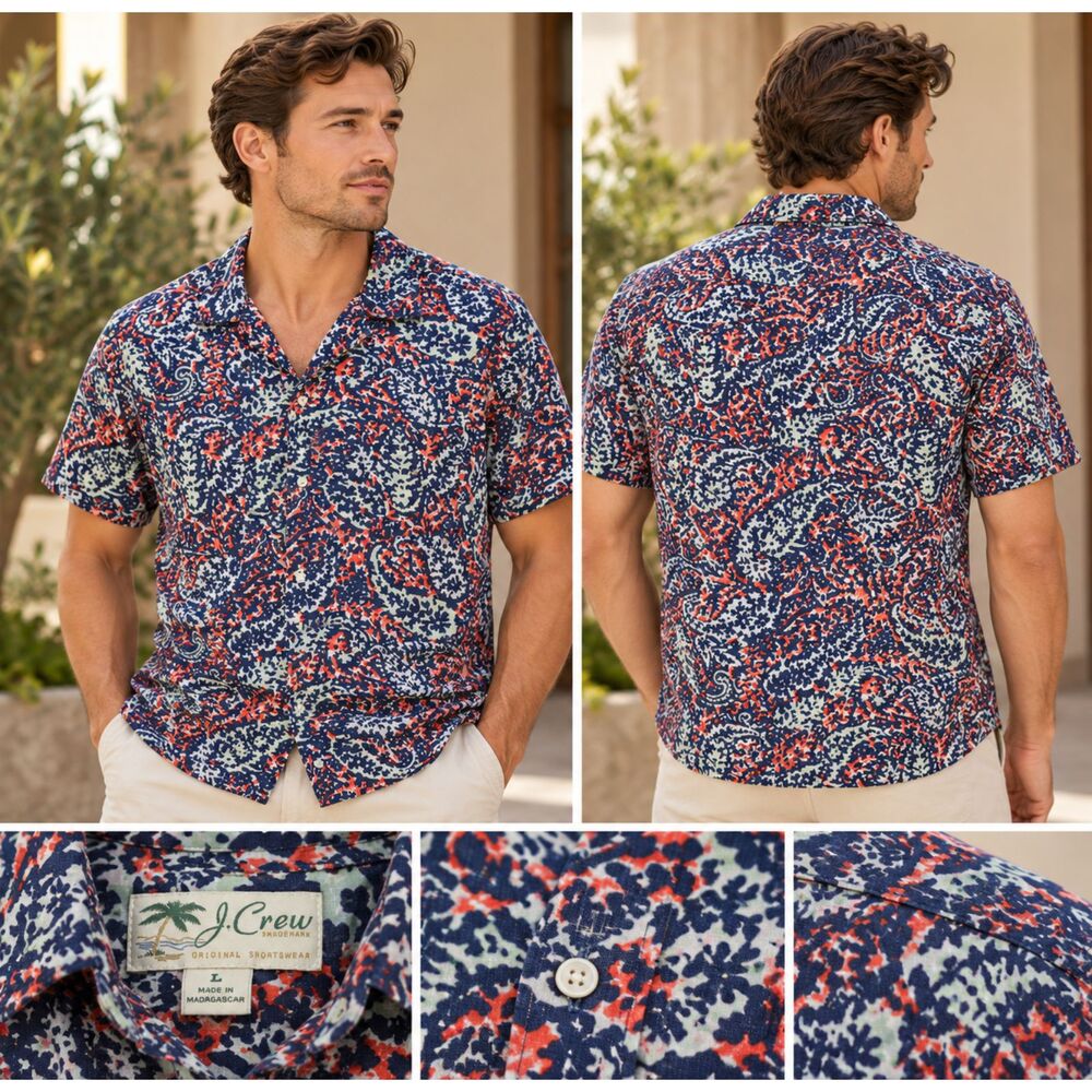 J.Crew Original Sportswear Paisley Shirt Men’s L 100% Cotton Resort